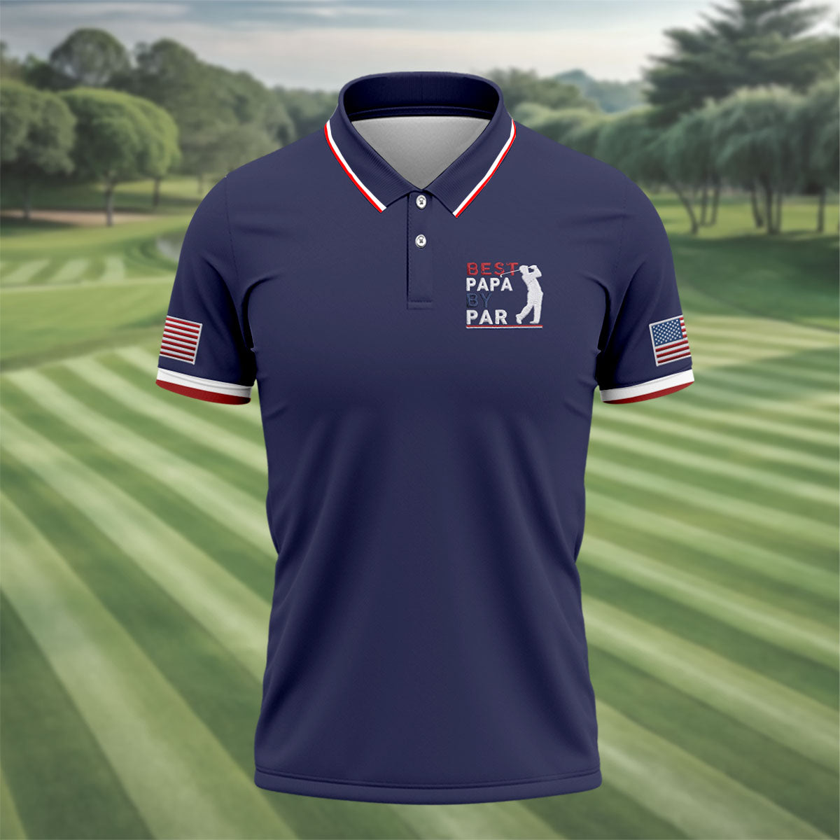 Navy Best Papa By Par Embroidered Golf Polo Shirt, Mens Golf Polo, Golf Apparel For Men