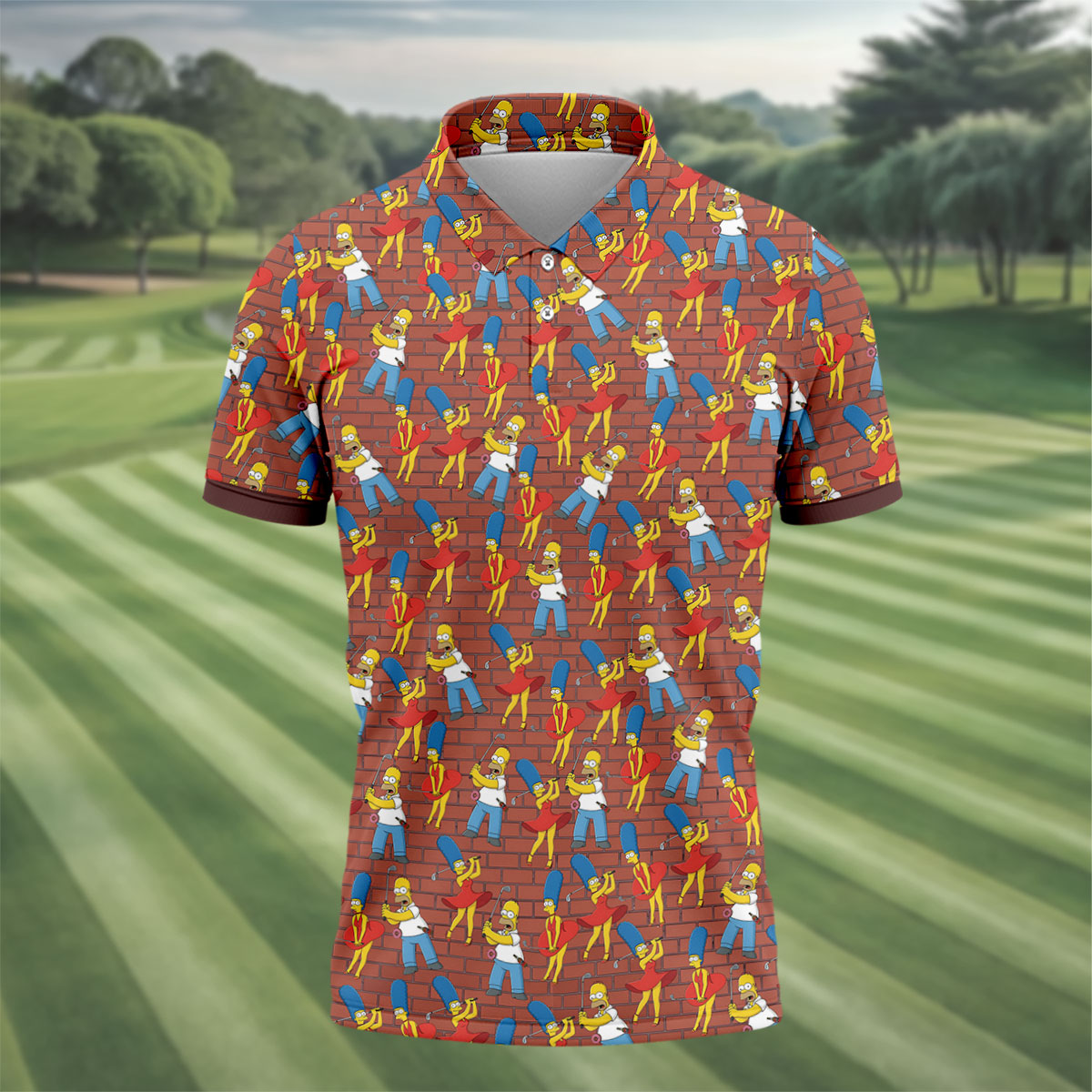Funny Cartoon Couple Pattern Golf Polo Shirt, Mens Golf Shirts, Golf Polo Shirts For Men