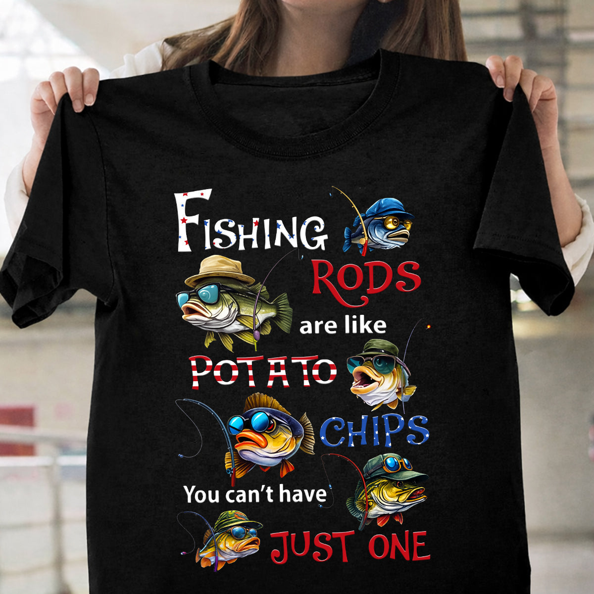 Fishing Rods Are Like Potato Chips Bass Fishing Patriotic 4th Of July Funny Fishing Shirt, 250 Years Fishing T-Shirts