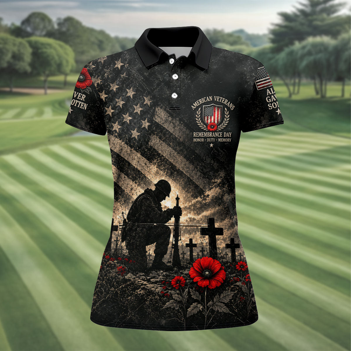 Poppy Soldier Memorial Golf Polo Shirt, Golf Shirts For Women, Veterans Day Shirt