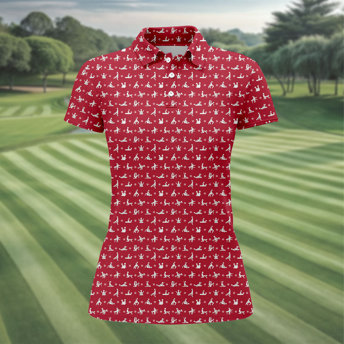 Funny Stick Figure Naughty Couple Red Golf Shirt, Valentines Golf Gift, Ladies Golf Polos, Golf Gifts For Women