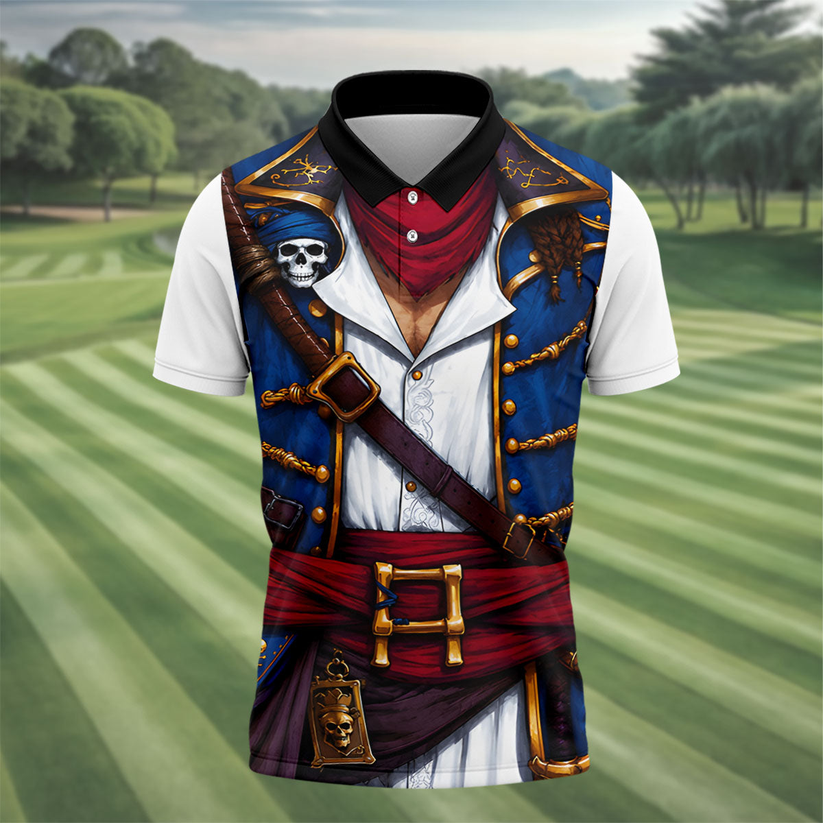 Caribbean Pirate Golf Shirt, Classic Buccaneer Captain Uniform, Golf Shirt For Men