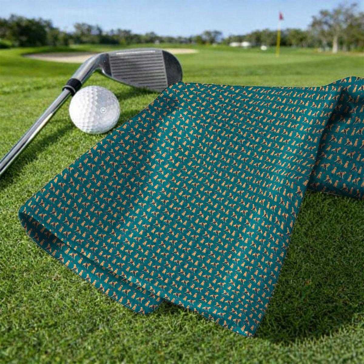 Funny Golden Retriever Golf Towel, Golden Retriever Pattern Golf Towels, Dog Lover Golf Shirt