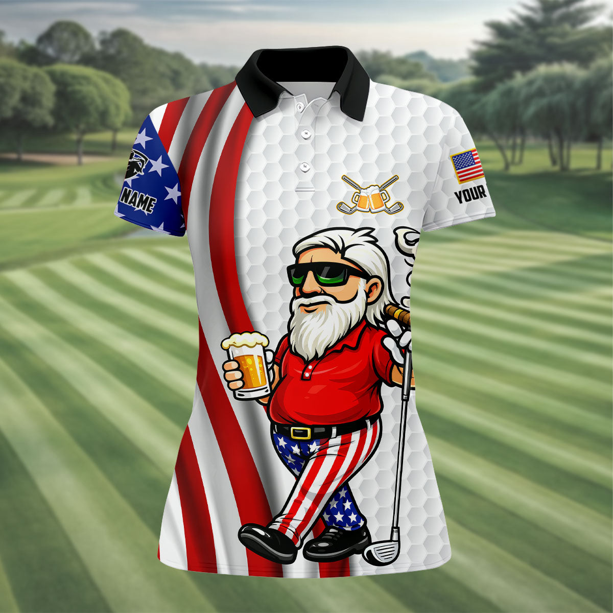 Happiness Is An Old Man With A Beer Funny 4th Of July White Golf Shirt, 250th Anniversary Women's Golf Tops