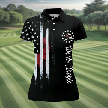 We The People 250 Years Black Vintage Golf Shirt, Patriotic 4th Of July Golf Shirt For Women