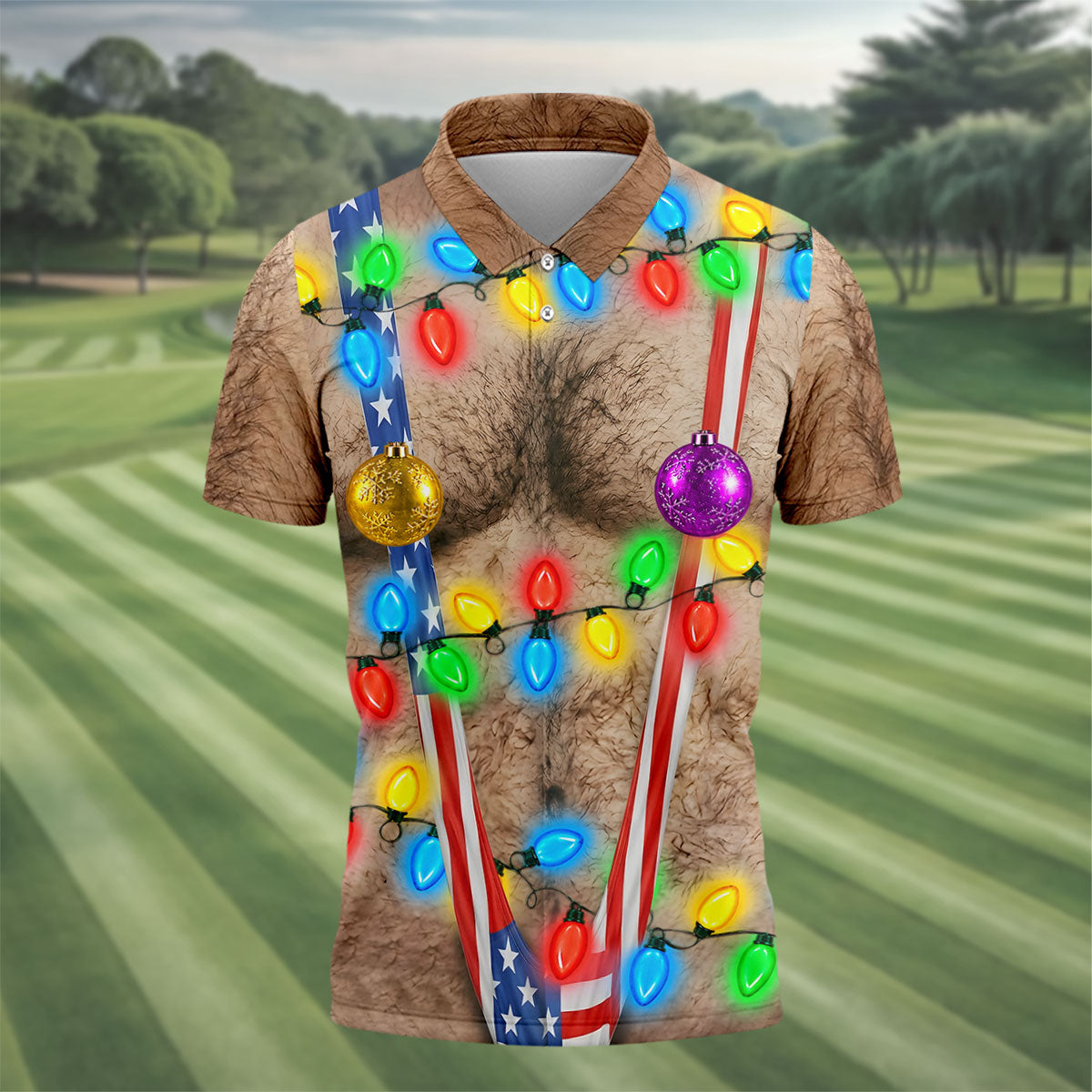 Christmas Lights Suspenders Polo Shirt, Golf Polo Shirts For Men, Mens Golf Shirts