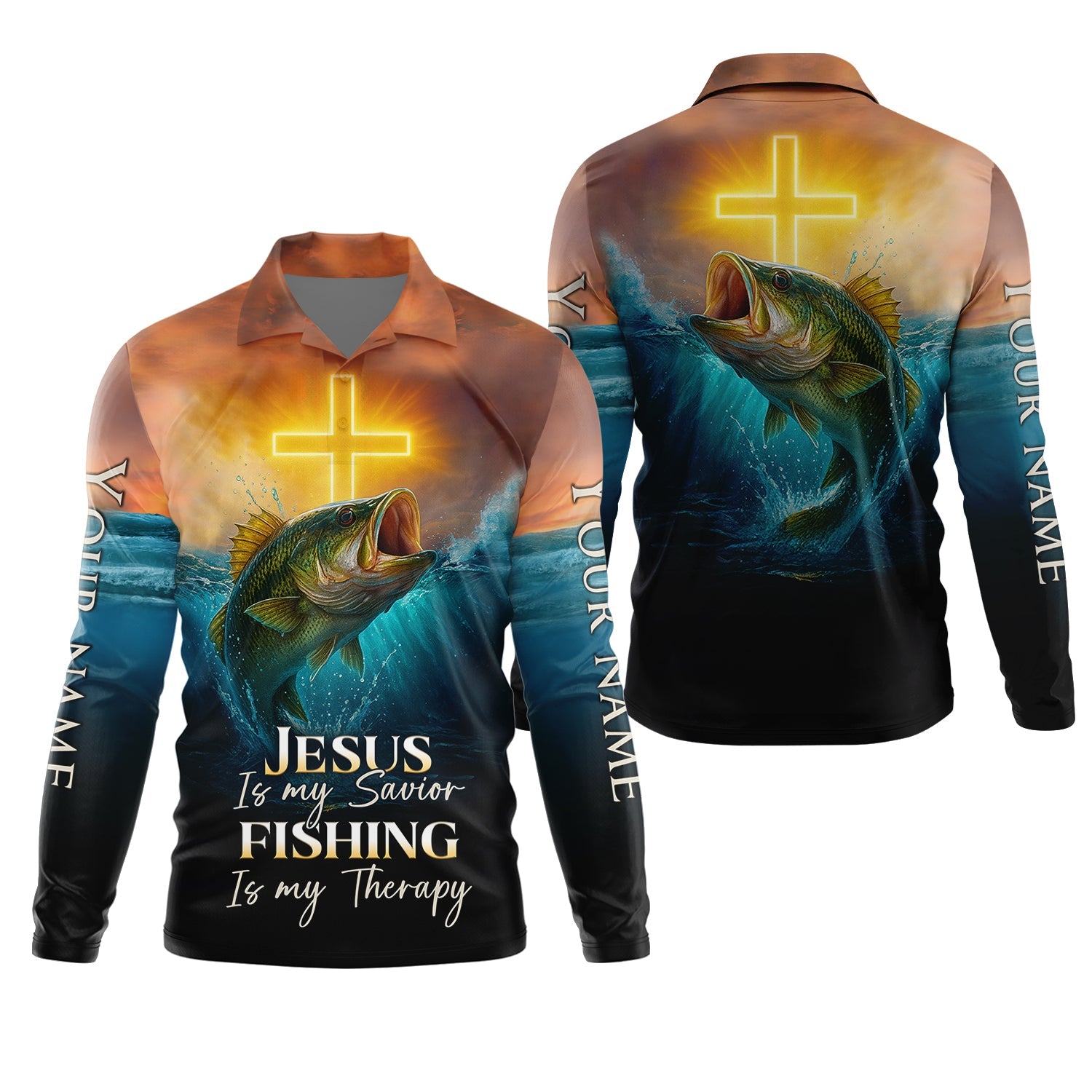 Jesus Is My Savior Fishing Is My Therapy SPF Shirts, Jesus Fishing Shirt, Fishing Shirts For Men