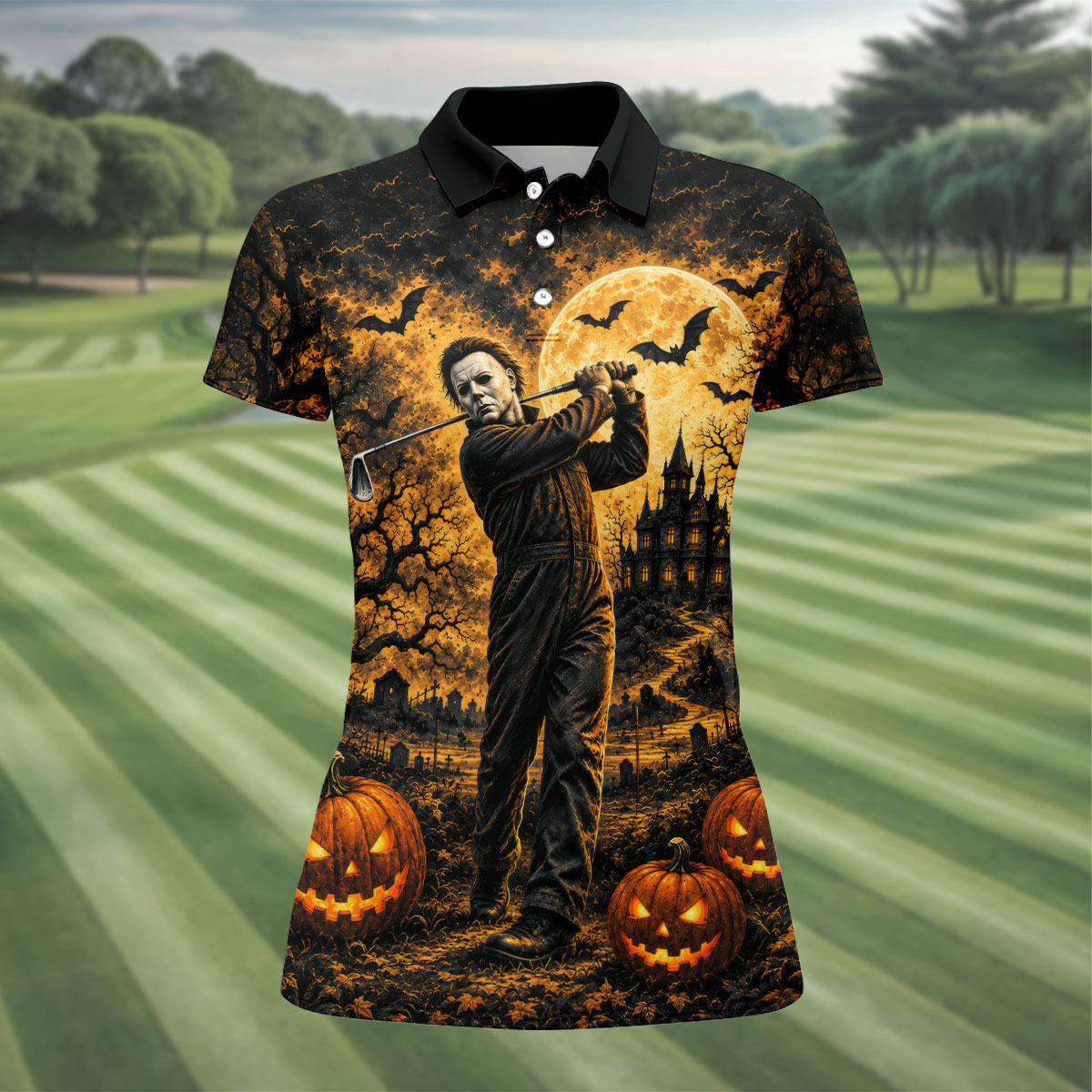 Bogeyman Horror Character Halloween Golf Polo Shirt, Ladies Golf Shirt, Womens Golf Tops