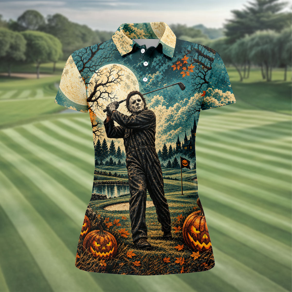 Halloween Can't Kill Bogeyman Horror Character Polo Shirt, Womens Golf Tops, Golf Apparel