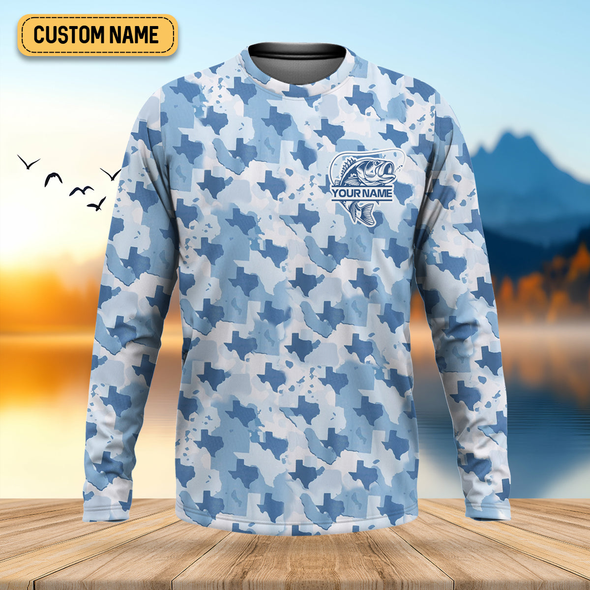 Texas Camo Blue Fishing UPF Shirts, Performance Fishing Shirts, Fishing Gifts For Men, Men's Fishing Shirt