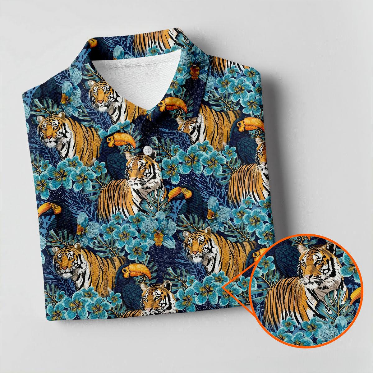Tiger And Toucan Tropical Foliage Hawaiian Golf Shirt, Polo Shirts For Men, Golfing Apparel