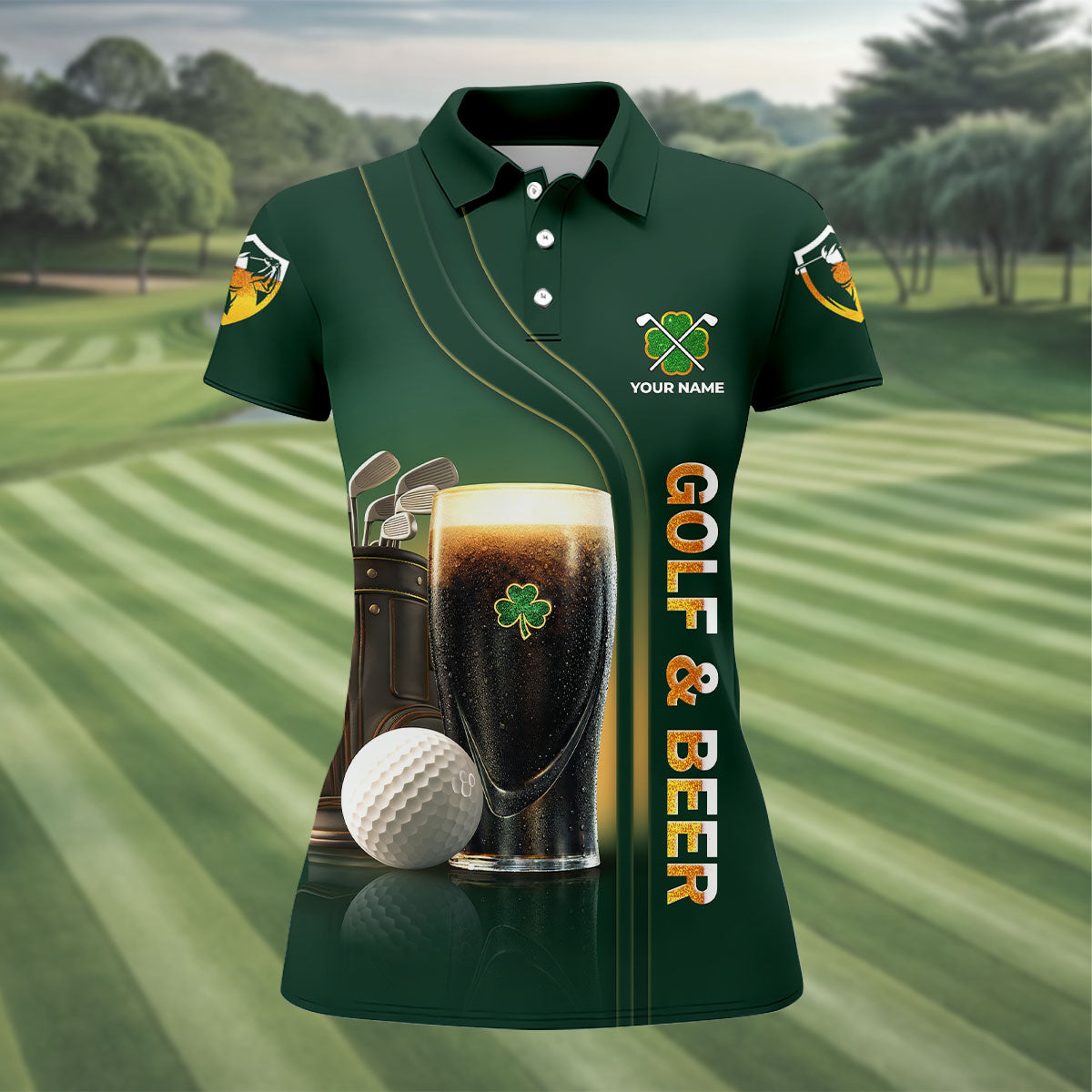 Birdie Bogey Eagle Par Golf And Beer St Patrick's Day Green Women's Golf Tops, Ladies Golf Polos