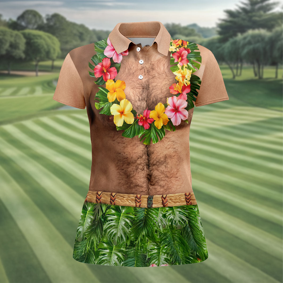 Tropical Theme Party Fun Women's Golf Shirts, Hawaiian Golf Shirt, Ladies Golf Polos