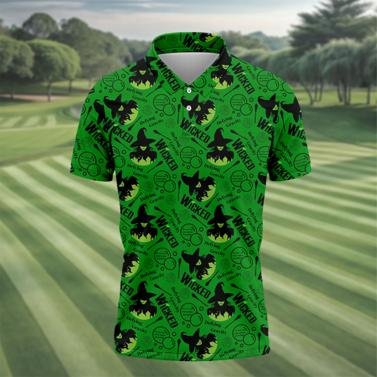 Green Witch Bubble Pattern Halloween Polo Shirt, Polo Shirts For Men, Men's Golf Shirt