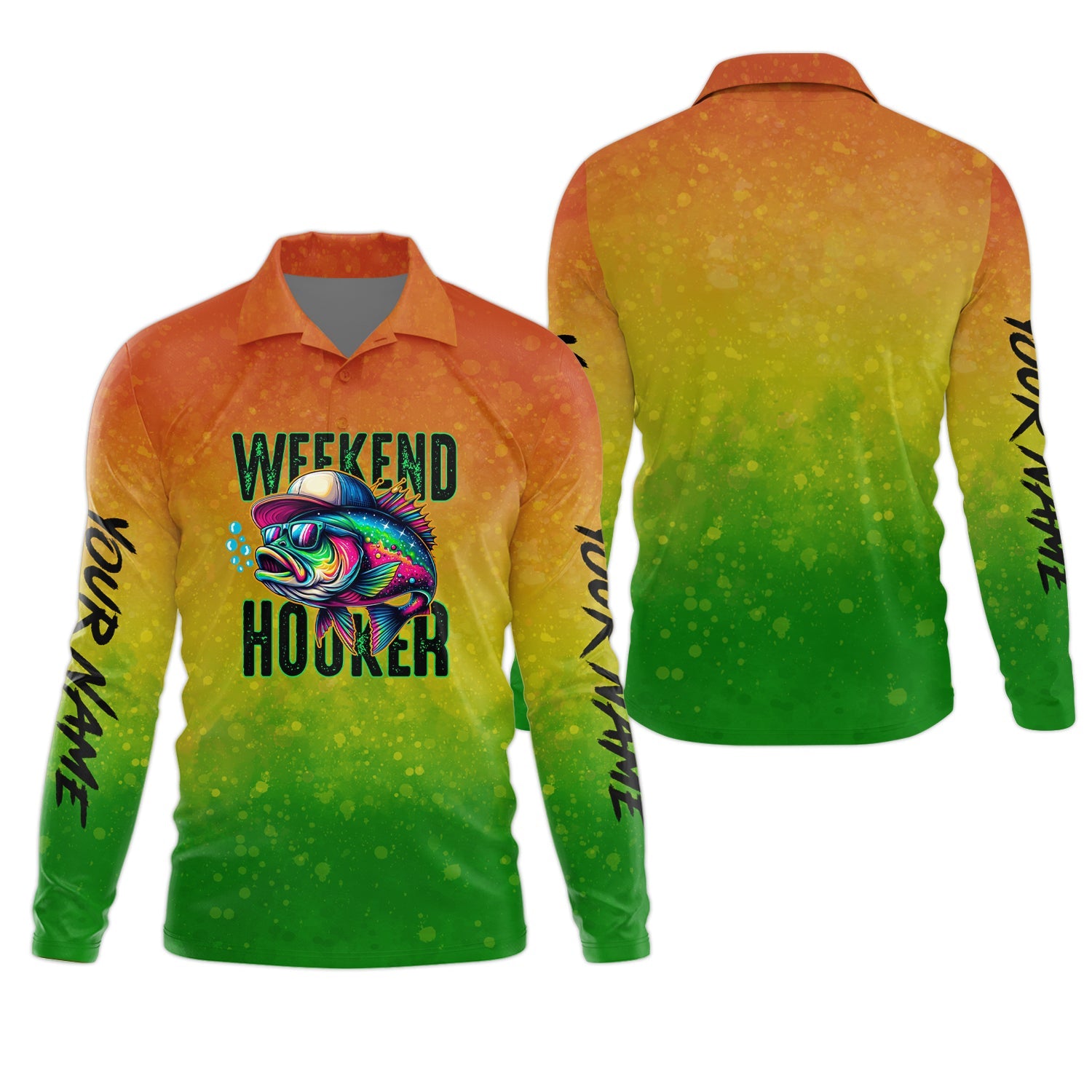 Weekend Hooker Green Yellow Orange Fishing UPF Shirts, Hooded Sun Shirt, Gift For Fisherman