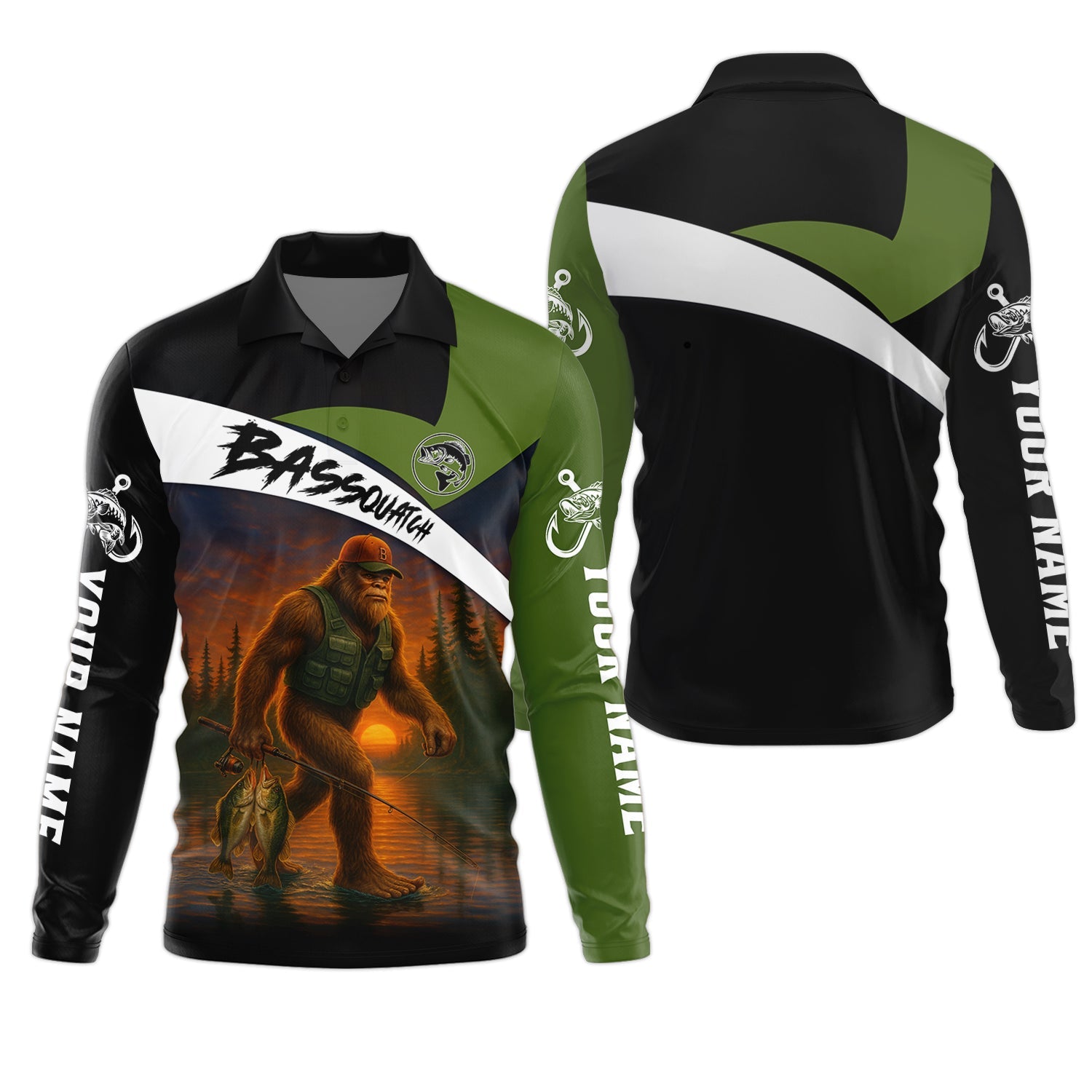 Bassquatch Bigfoot Fishing Shirt, SPF Shirt For Men, Fishing Jersey, Presents For Fishermen