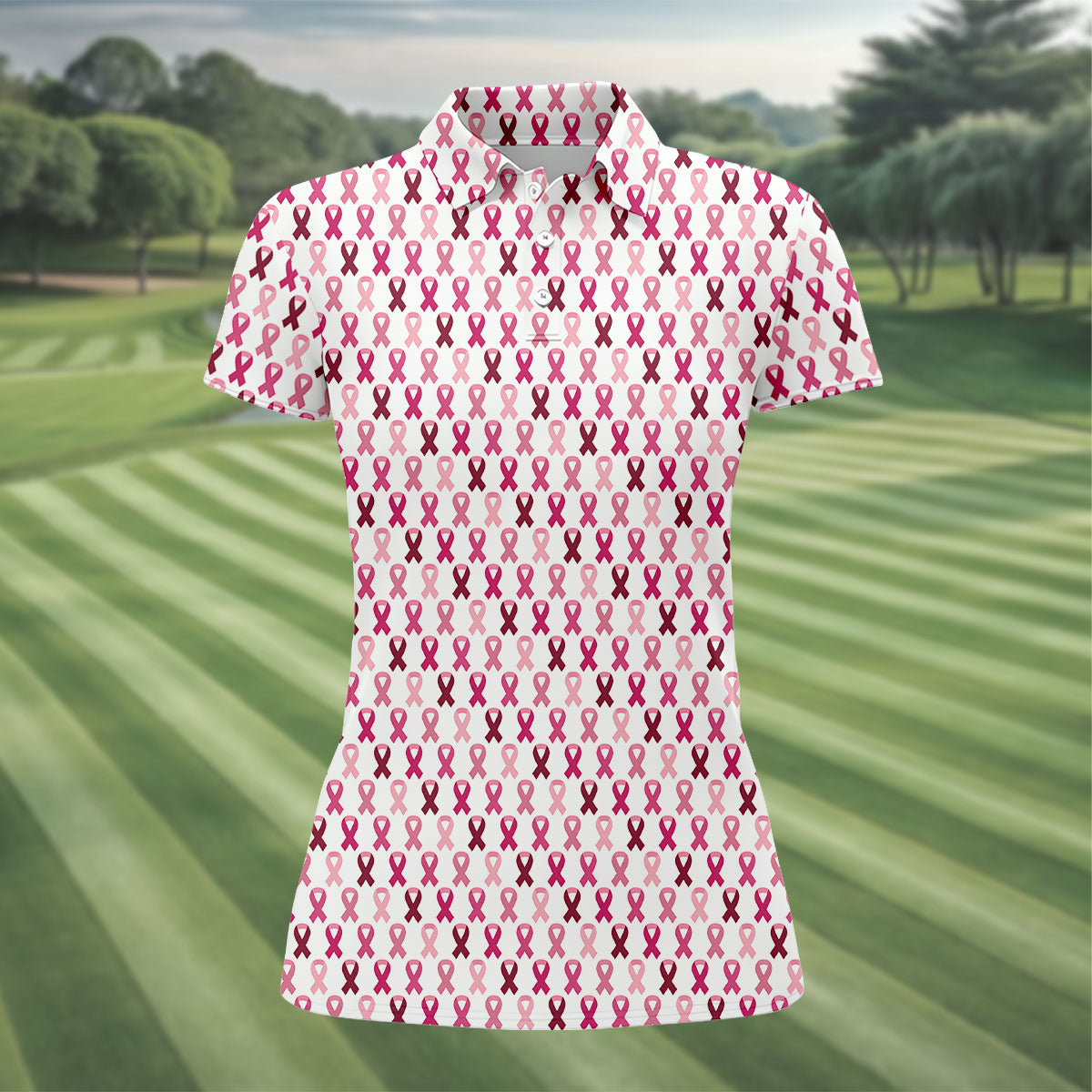 Pink Ribbon Women's Golf Shirt, Pink Golf Shirt Women, Breast Cancer Golf Shirt, Breast Cancer Awareness Shirt
