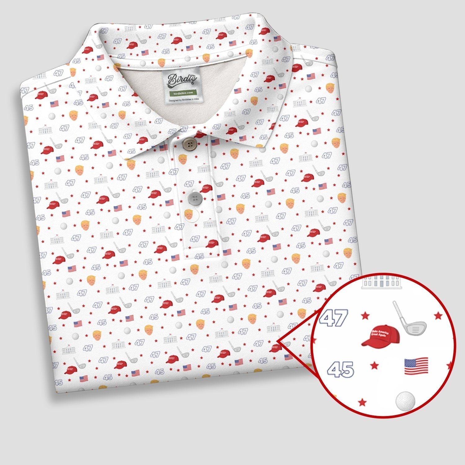 45 47 US Flag Pattern White Golf Shirt, Funny Golf Shirt, Women's Golf Tops, Ladies Golf Shirts
