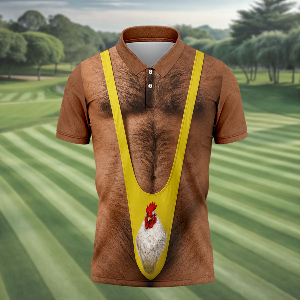Funny Chicken Yellow Singlet Body Golf Shirt, Mens Golf Polo, Printed Golf Shirts