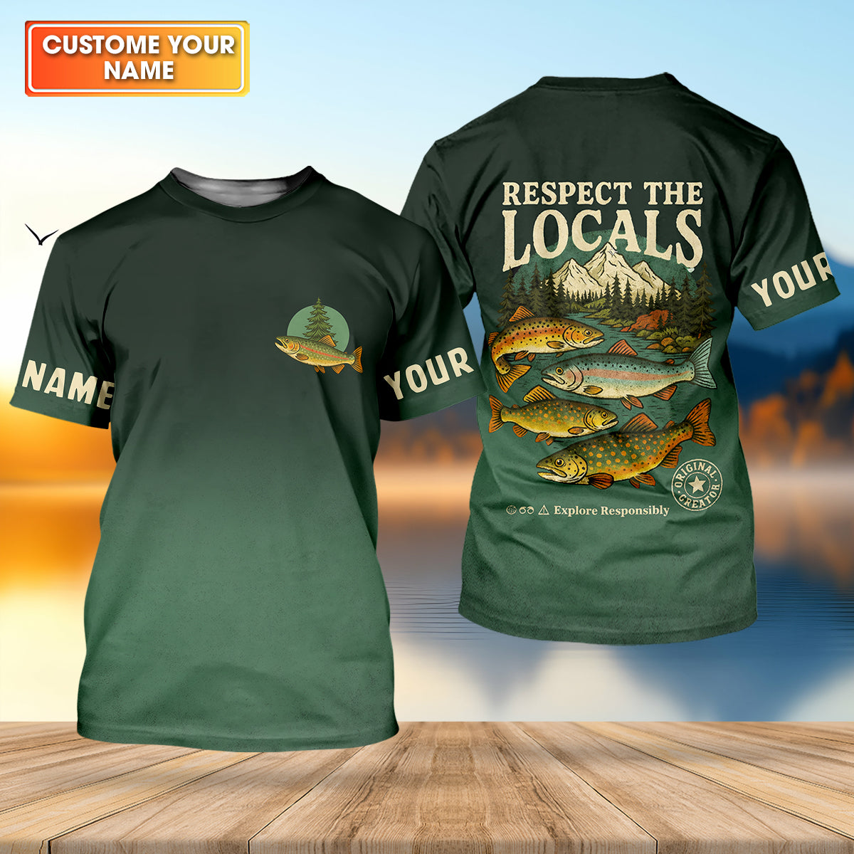Respect The Locals Fishing UPF Shirts, Custom Fishing Shirt, Fishing Gift for Men, Men's Fishing Shirt