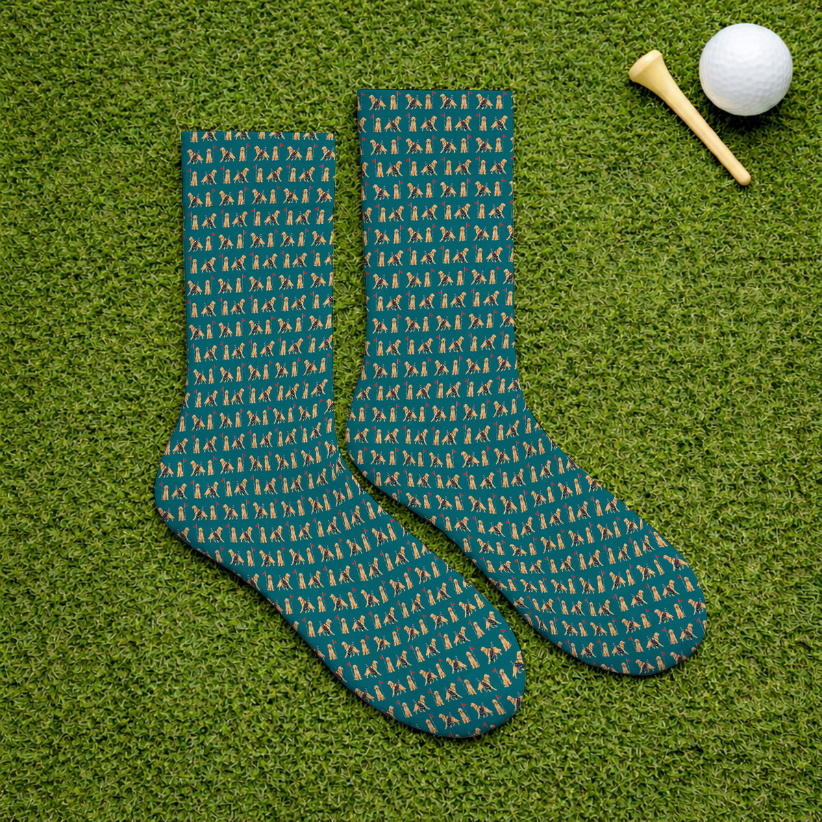 Funny Golden Retriever Golf Sock, Golden Retriever Pattern Golf Socks, Dog Lover Golf Shirt
