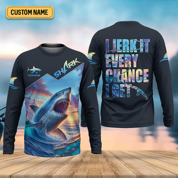 I Jerk It Every Chance I Get Shark Fishing SPF Shirt For Men, Funny Fishing Shirt, Fishing Gifts For Men