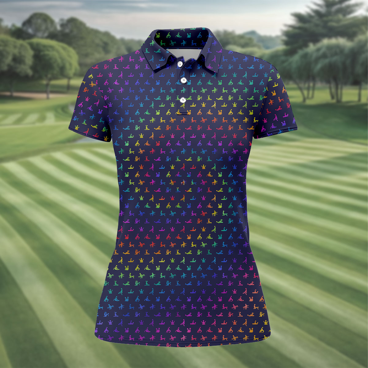 Naughty Position Adult Humor Rainbow Effect Women Golf Top, Festive Ladies Golf Tops, Ladies Golf Shirts