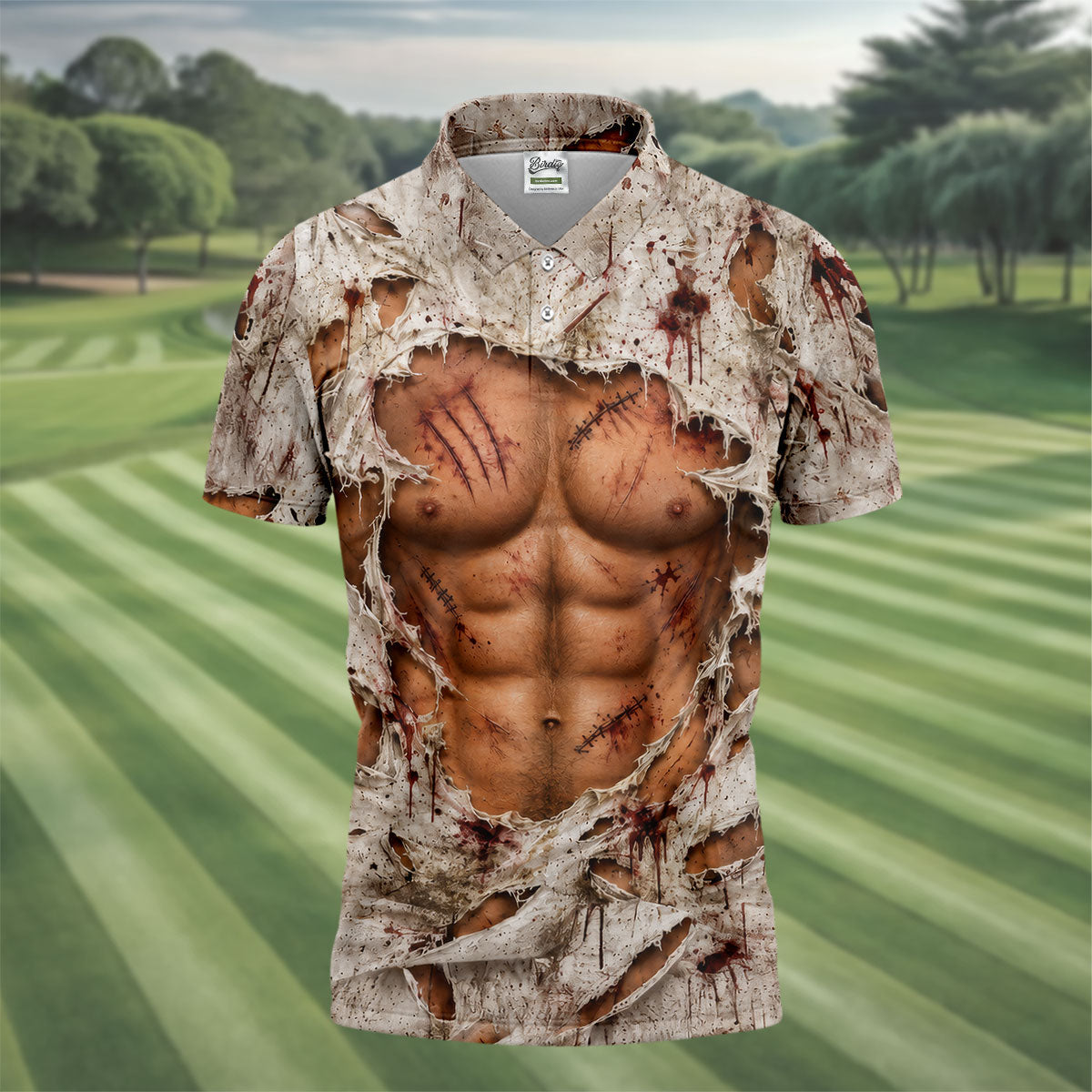 Torn Shirt Muscle Chest Illusion Halloween Polo Shirt, Mens Golf Polo, Printed Golf Shirts