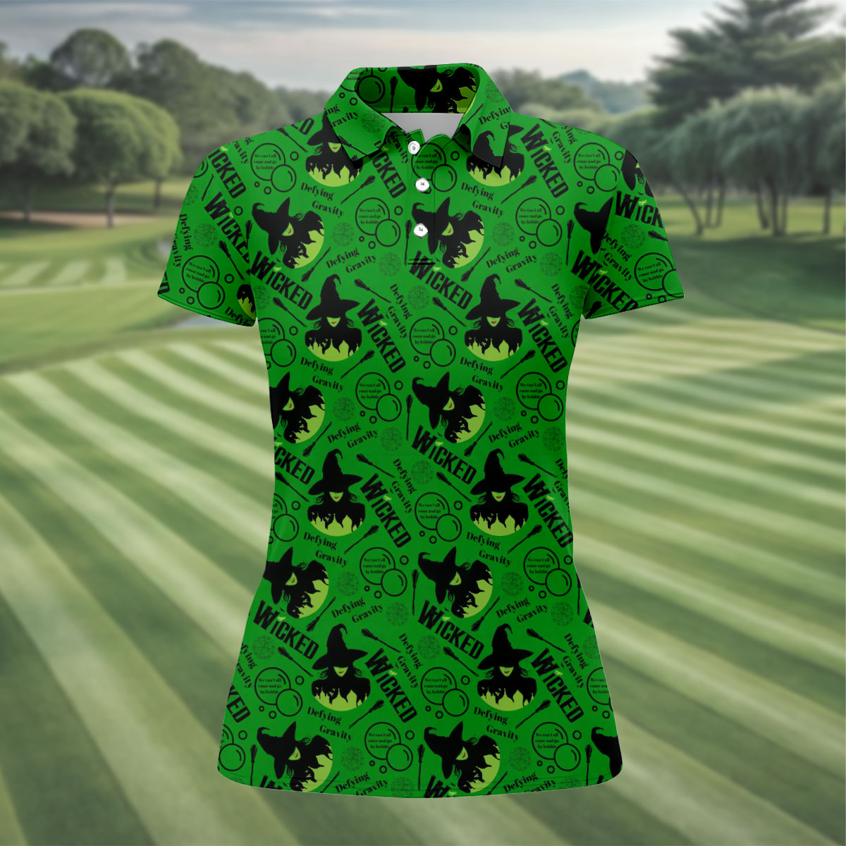 Green Witch Bubble Pattern Halloween Polo Shirt, Ladies Golf Shirts, Golf Polo For Women