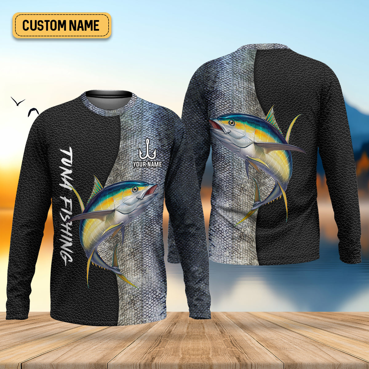 Tuna Fishing Saltwater Custom Name UPF Shirts, Tournament Fishing Shirts, Men's Fishing Shirt