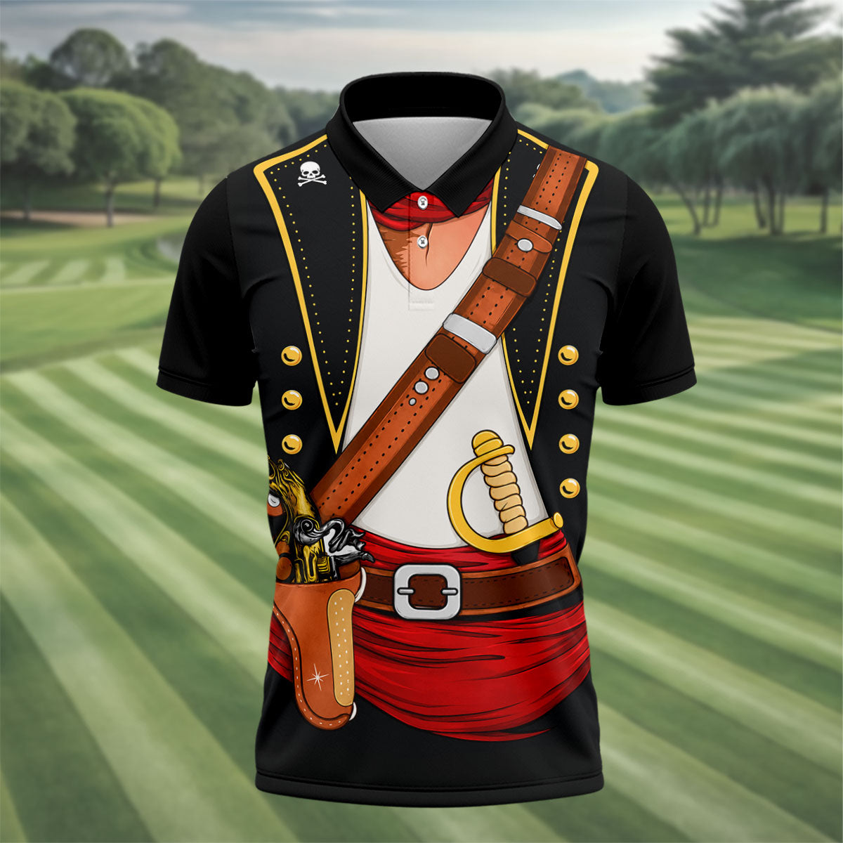 Swashbuckler Pirate Golf Shirt, Caribbean Captain Costume Pattern, Golf Shirt For Men