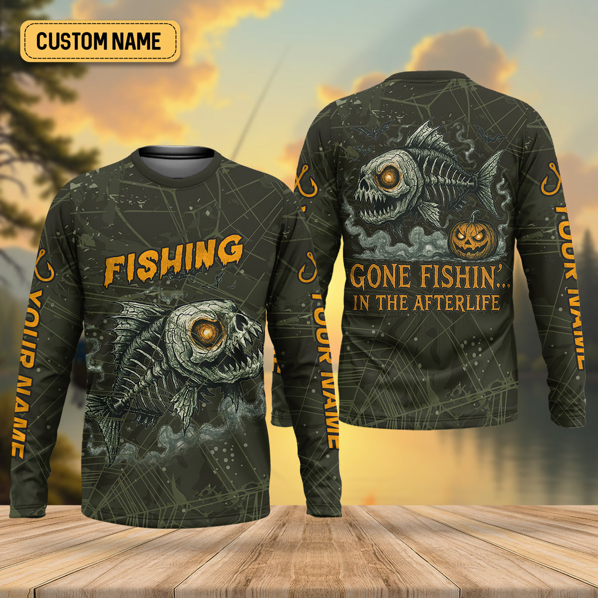 Gone Fishin In The Afterlife Horror Fishing SPF Shirt For Men, Halloween Fishing Jersey, Presents For Fishermen