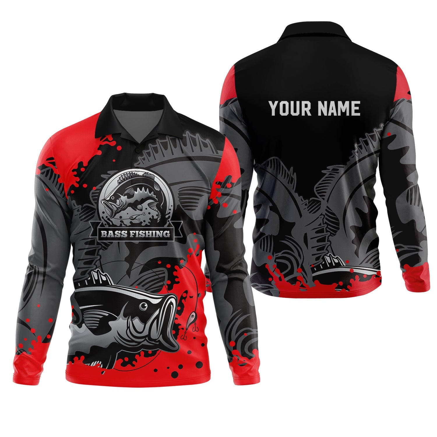 Black Red Bass Fishing Tournament Fishing Shirts, SPF Shirt For Men, Gift For Fisherman
