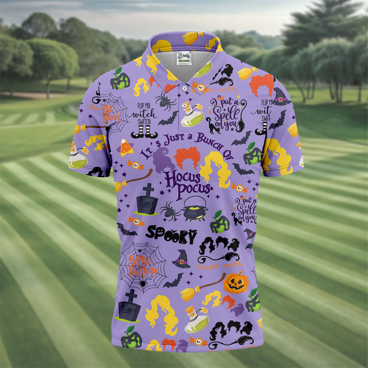 Happy Halloween Witch Spell Pattern Polo Shirt, Mens Golf Polo, Hawaiian Golf Shirt