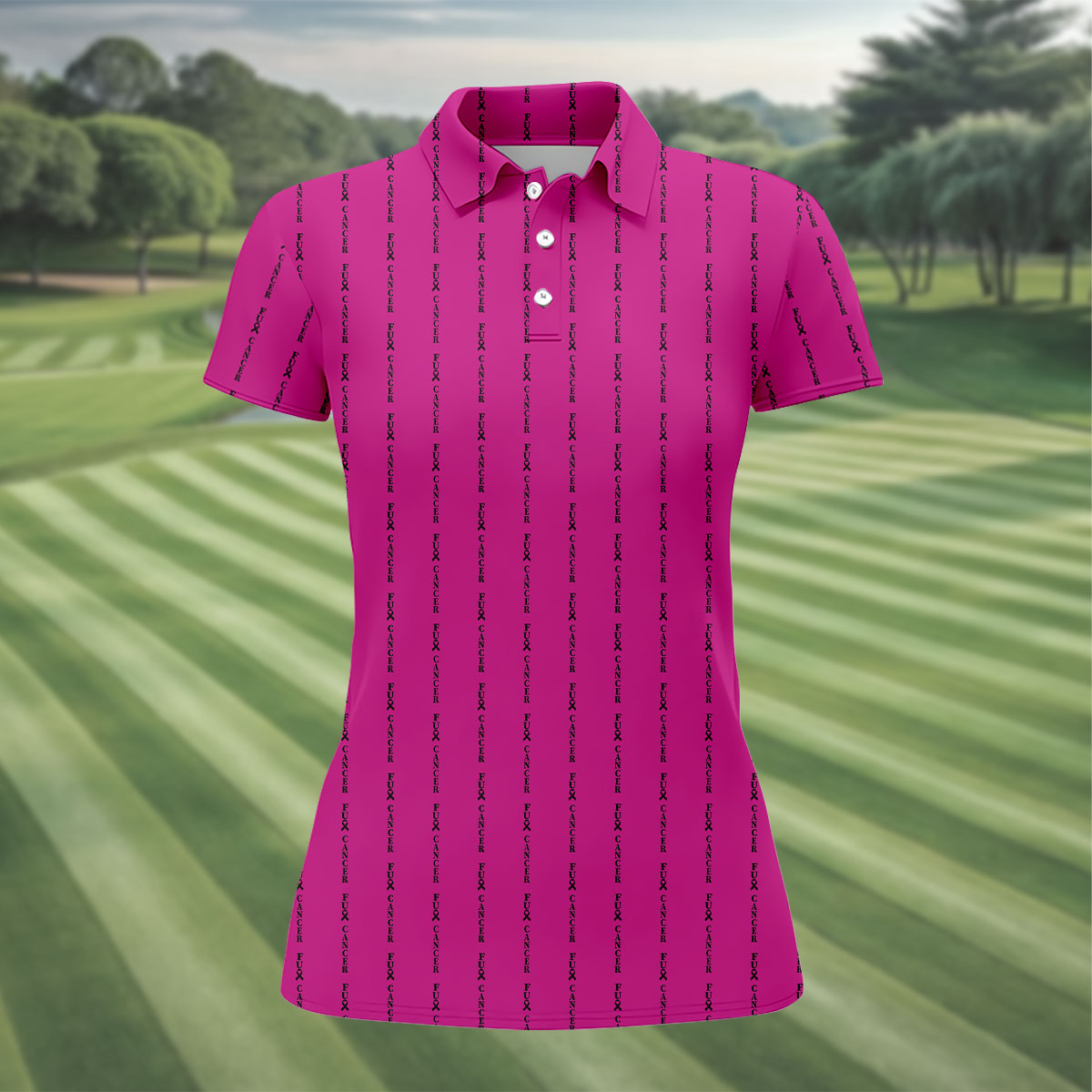 Fcancer Women's Golf Shirt, Breast Cancer Awareness Shirt, Pink Golf Shirt, Ladies Golf Tops