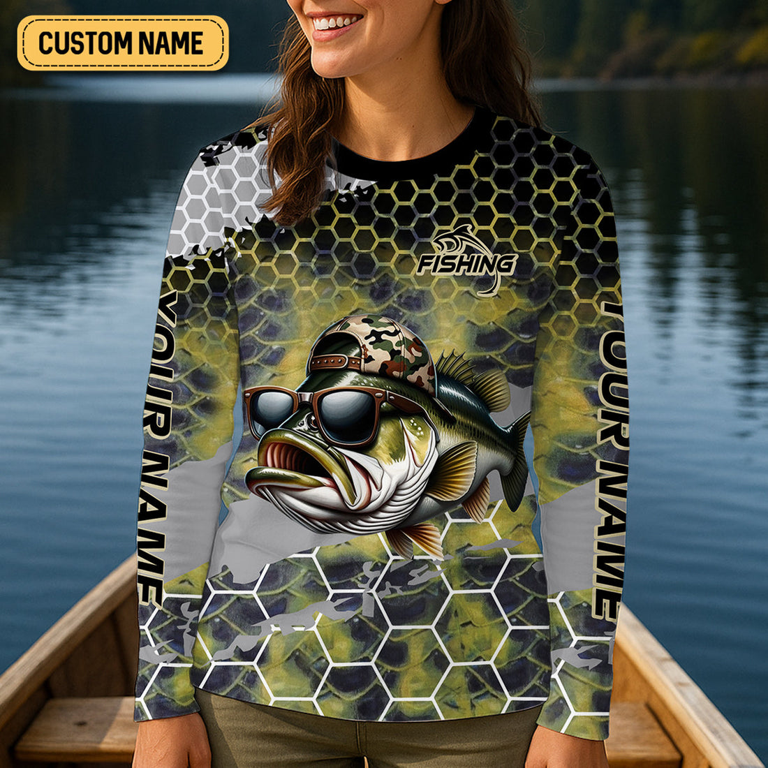 Wishin I Was Fishin Camo Fishing Shirt, Bass Fishing Shirt, Women SPF Shirt, Female Fishing Shirts