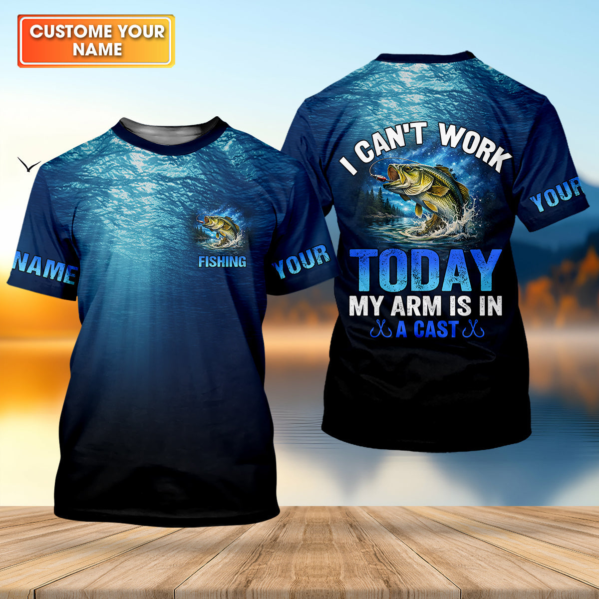 Cant Work Today My Arm Is In A Cast, Personalized Fishing Shirt, Fishing UPF Shirts, Funny Fisherman Gift