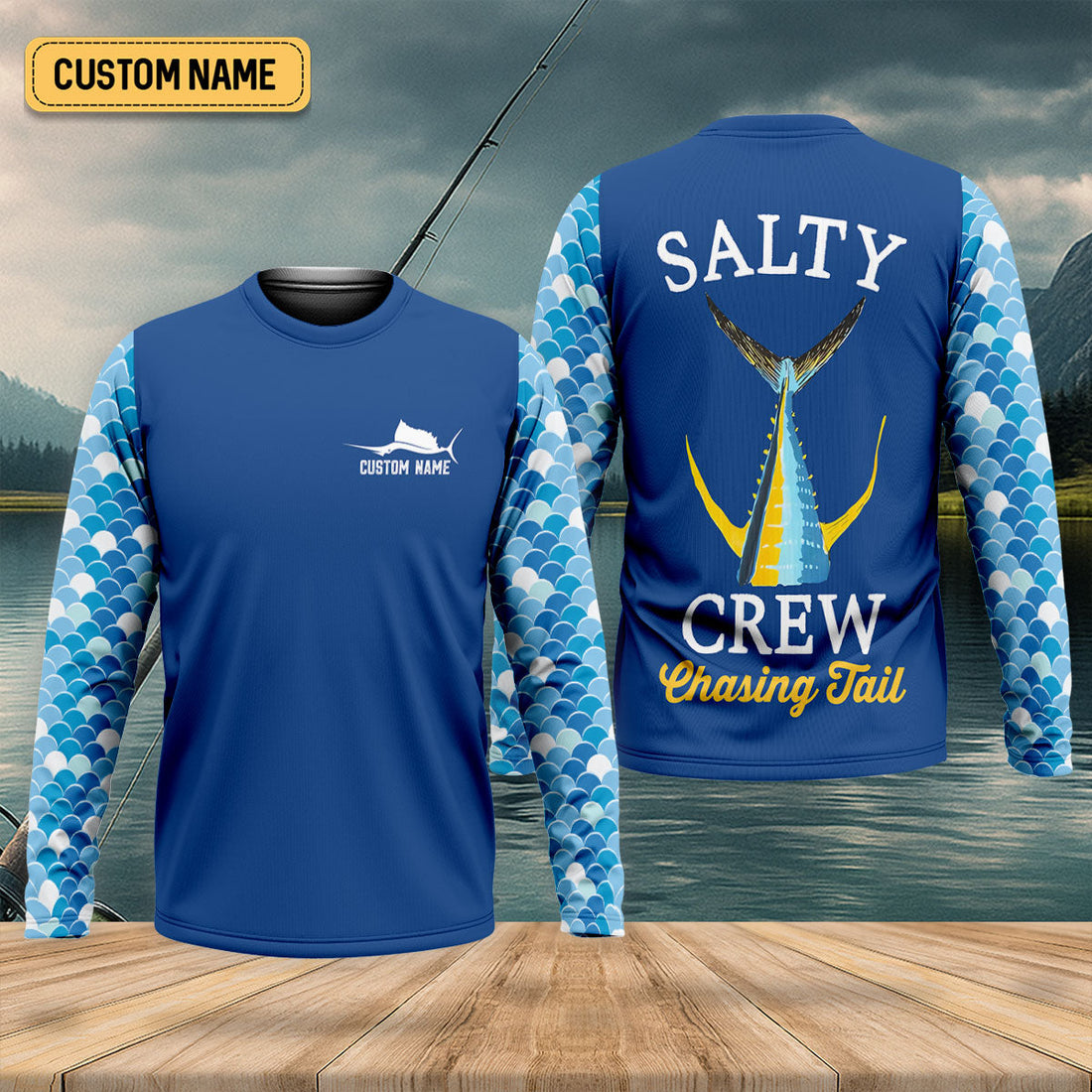 Salty Crew Chasing Tail Dark Blue Fishing UPF Shirts, Funny Fishing Shirt, Fishing Shirts For Men