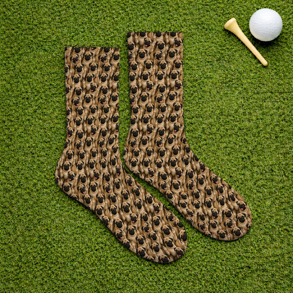 Crazy Pug Golf Socks, Pug Pattern Golf Sock, Dog Lover Golf Gift