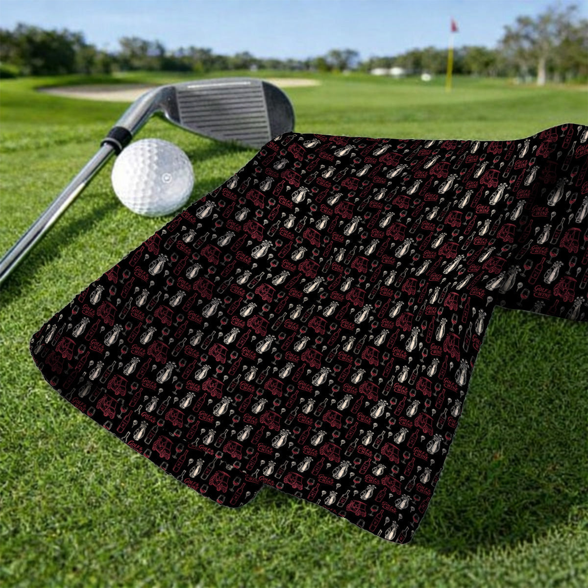 Funny Golf & Wine Pattern Golf Towels, Funny Golf Towel For Wine Lover, Golf Gift For Golfer