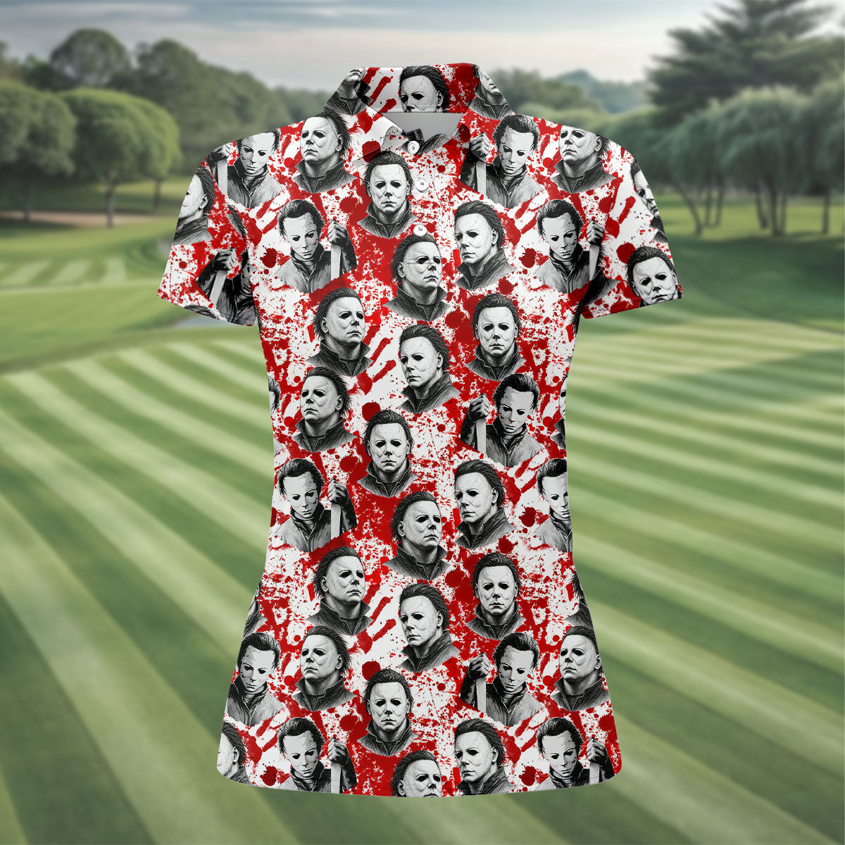 Halloween Masked Horror Character Polo Shirt, Golf Tops For Women, Women’s Golf Polo