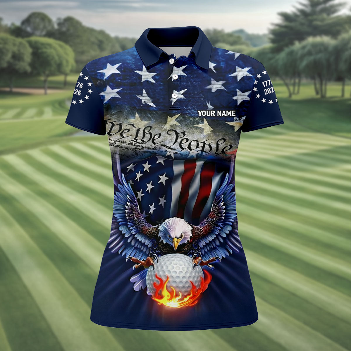 We The People Eagle Golf Ball 250th Anniversary USA 1776-2026 Ladies Golf Tops, 4th Of July Golf Shirt For Women