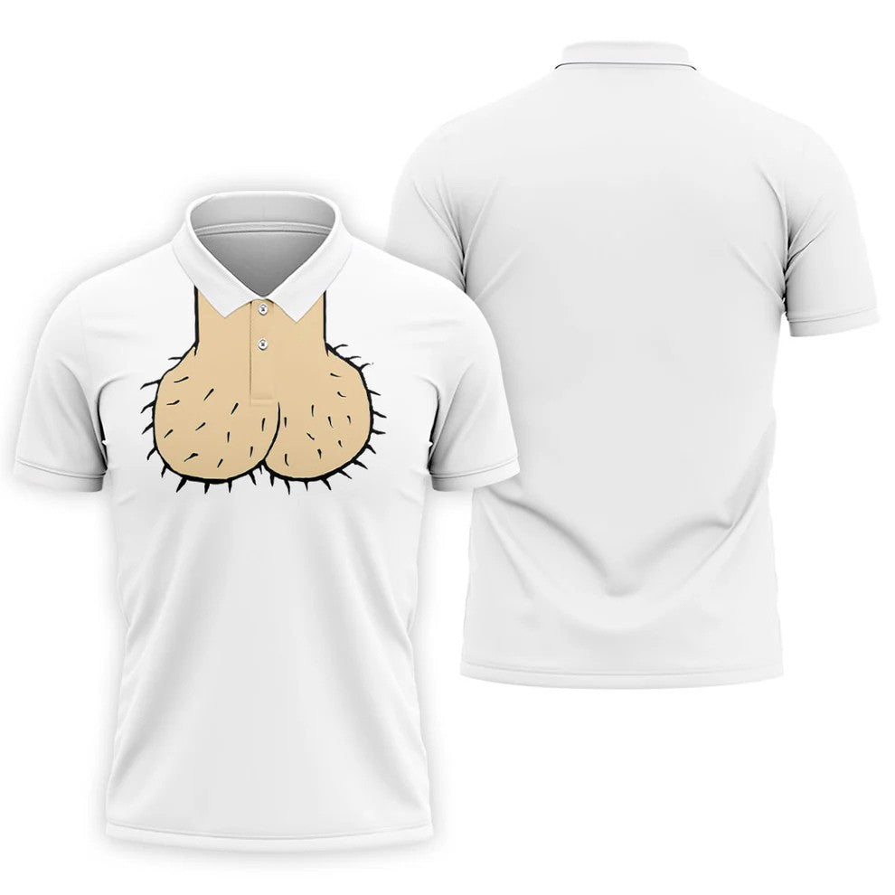 White Funny Dickhead Faux Chest Golf Shirt, Adult Gag Gift Shirt, Rude Humor Shirt