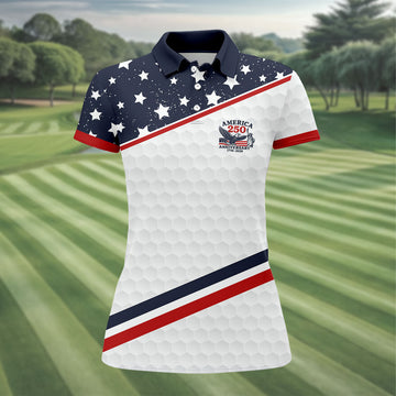 America 250 Anniversary Golf Ball Pattern Retro Golf Shirt, Patriotic 4th Of July Golf Shirt For Women