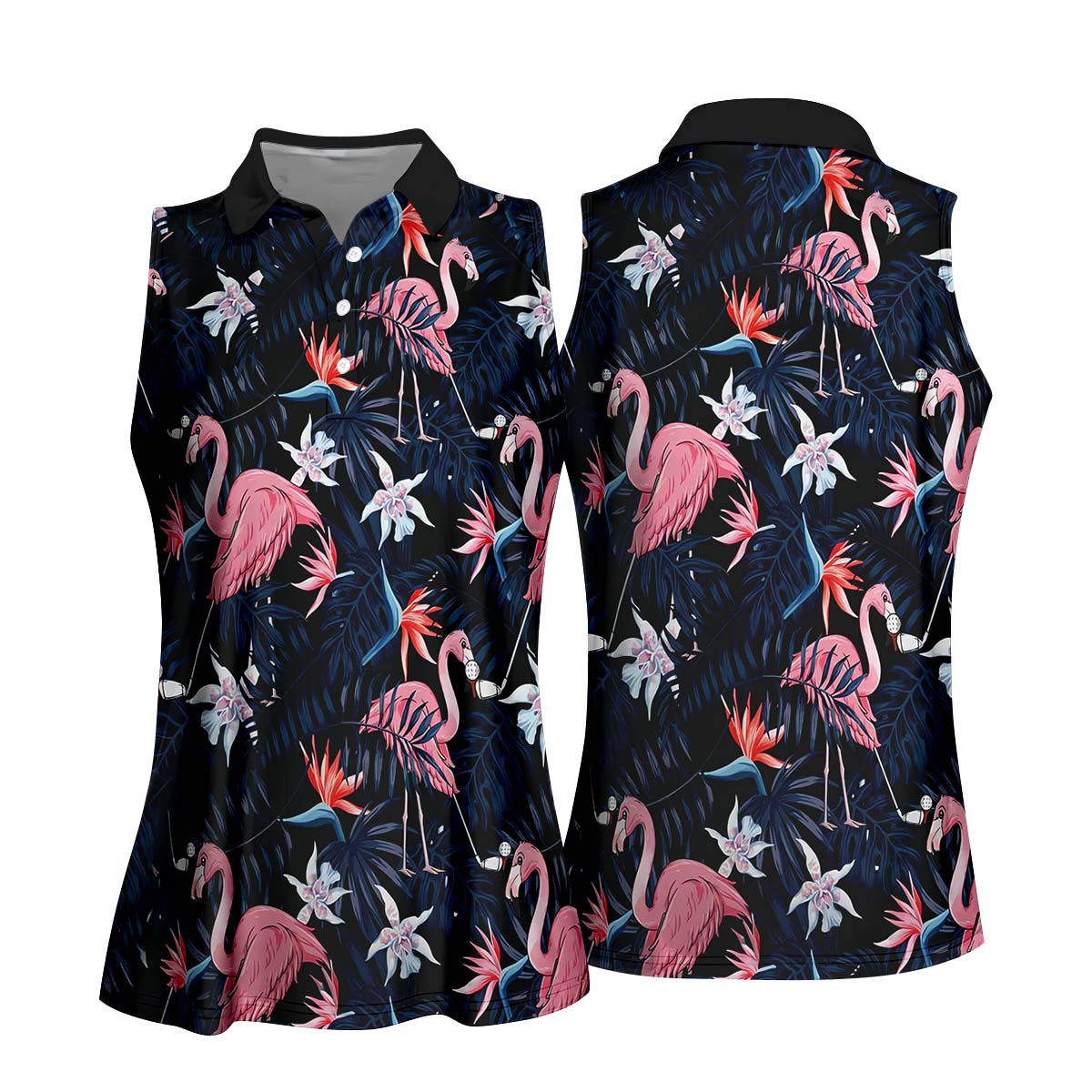 Tropical Flamingo Womens Golf Polo ShirtCustom Ladies Golf Shirt, Womens Golf Gifts