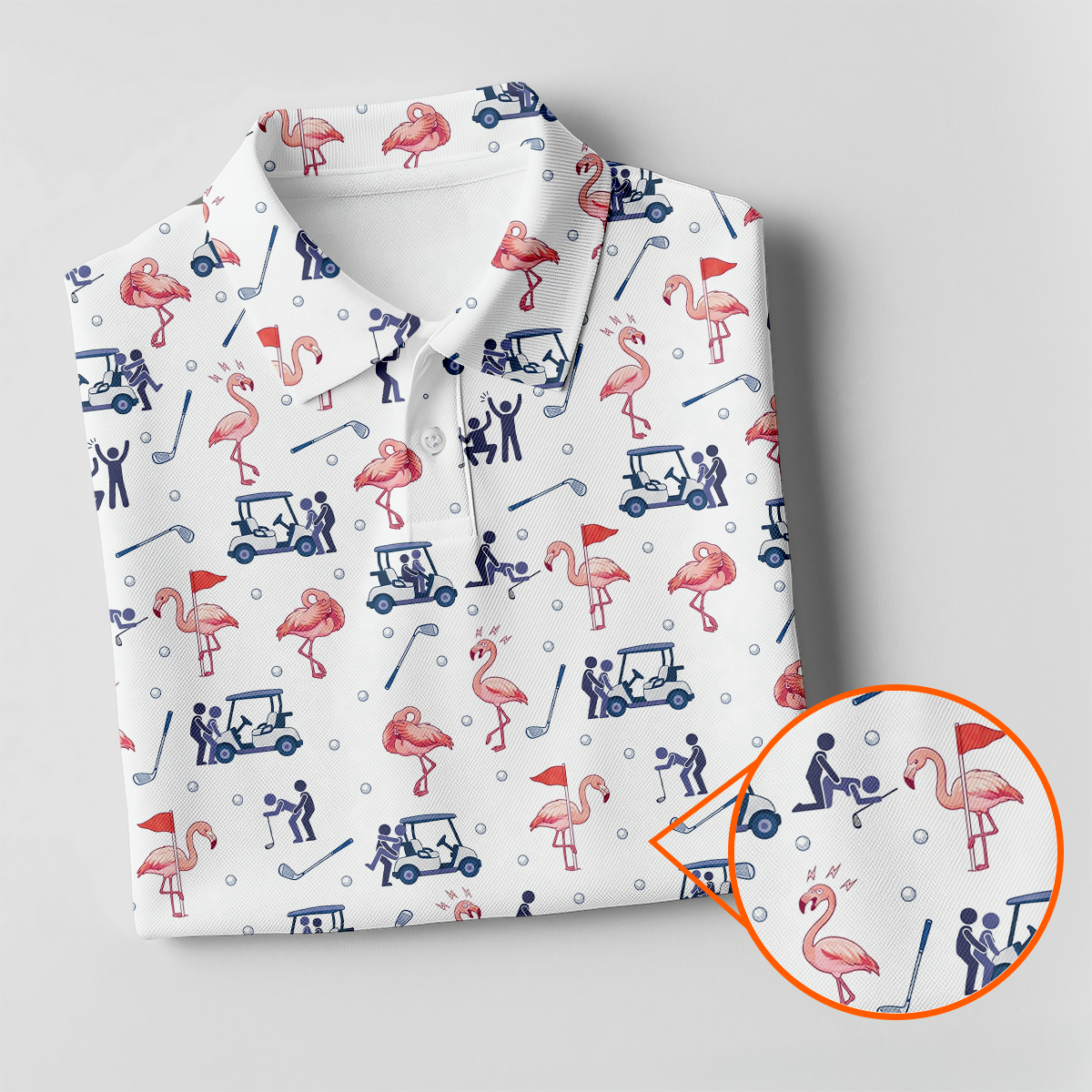 Flamingo Funny Golf Pattern Polo Shirt, Women's Golf Polo, Performance Golf Shirt