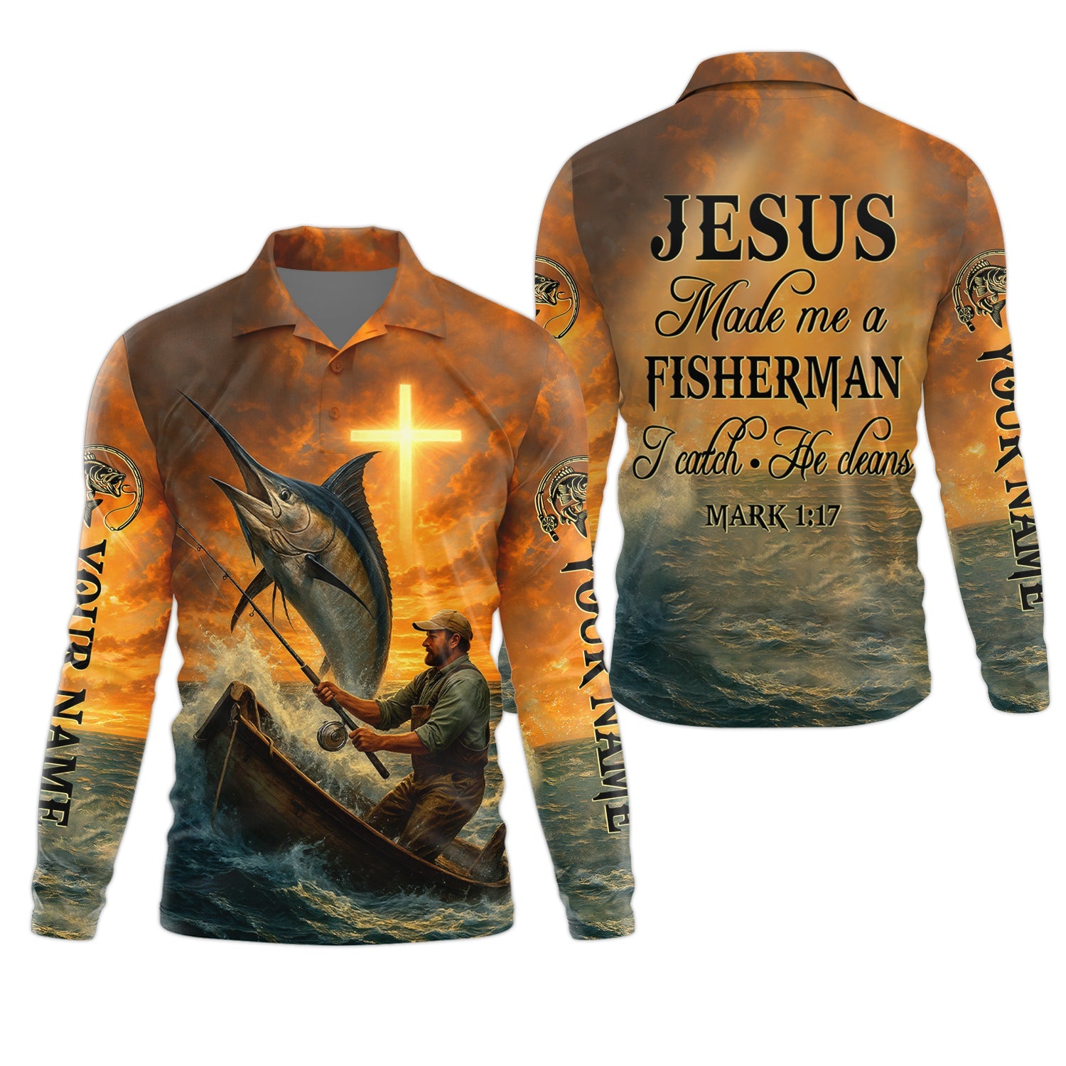 I Catch He Cleans, Jesus Fishing Shirt, Funny Fishing Shirt, SPF Shirt For Men, Gift For Fisherman