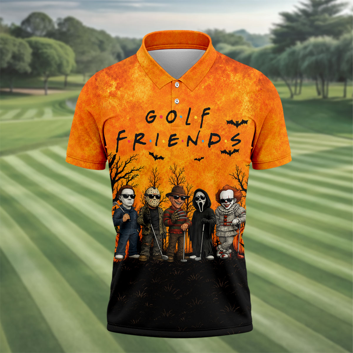 Halloween Golf Friends Hawaiian Golf Shirt, Mens Golf Polo, Golf Shirts For Men