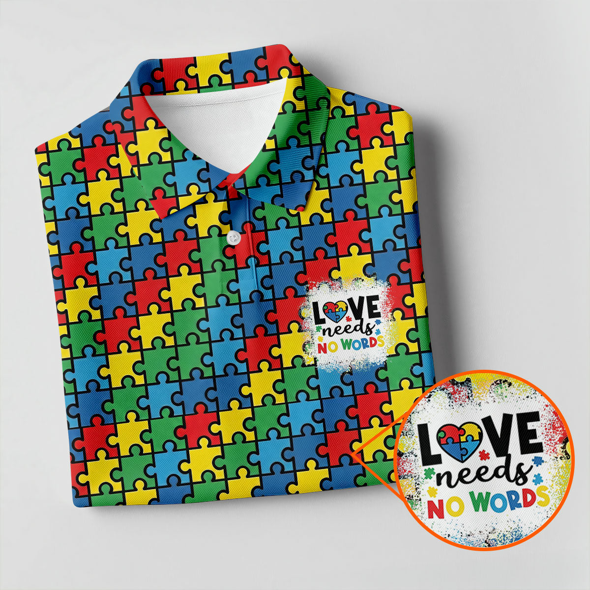 Love Needs No Words Autism Awareness Jigsaw Puzzle Pieces Golf Shirt For Women, Ladies Golf Polos
