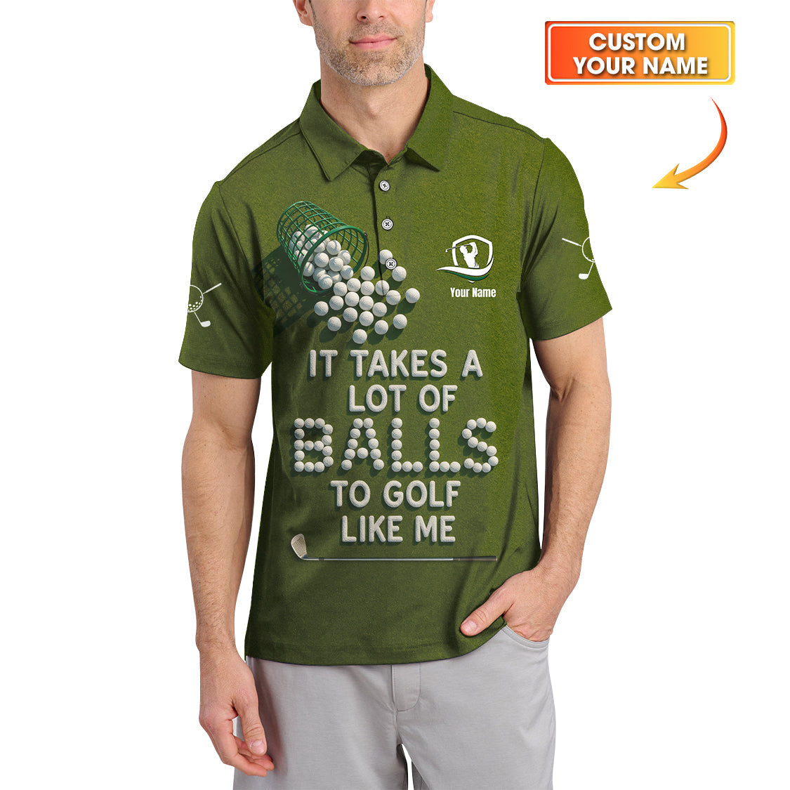 Funny Golf Shirt, "It Takes A Lot of Balls To Golf Like Me" Shirts, Custom Name Polos For Golfers
